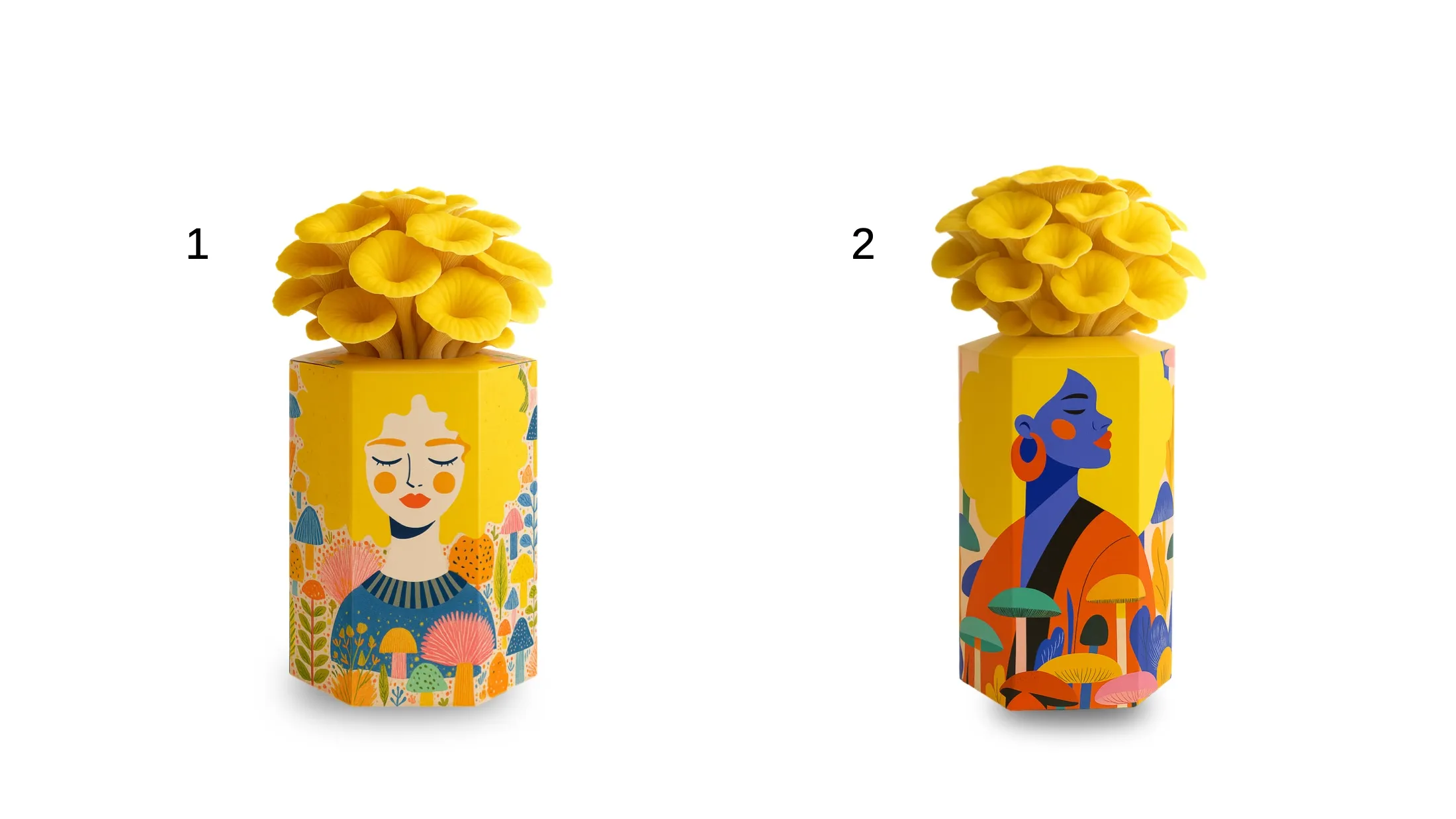 Both characters, mocked up with mushrooms growing out.