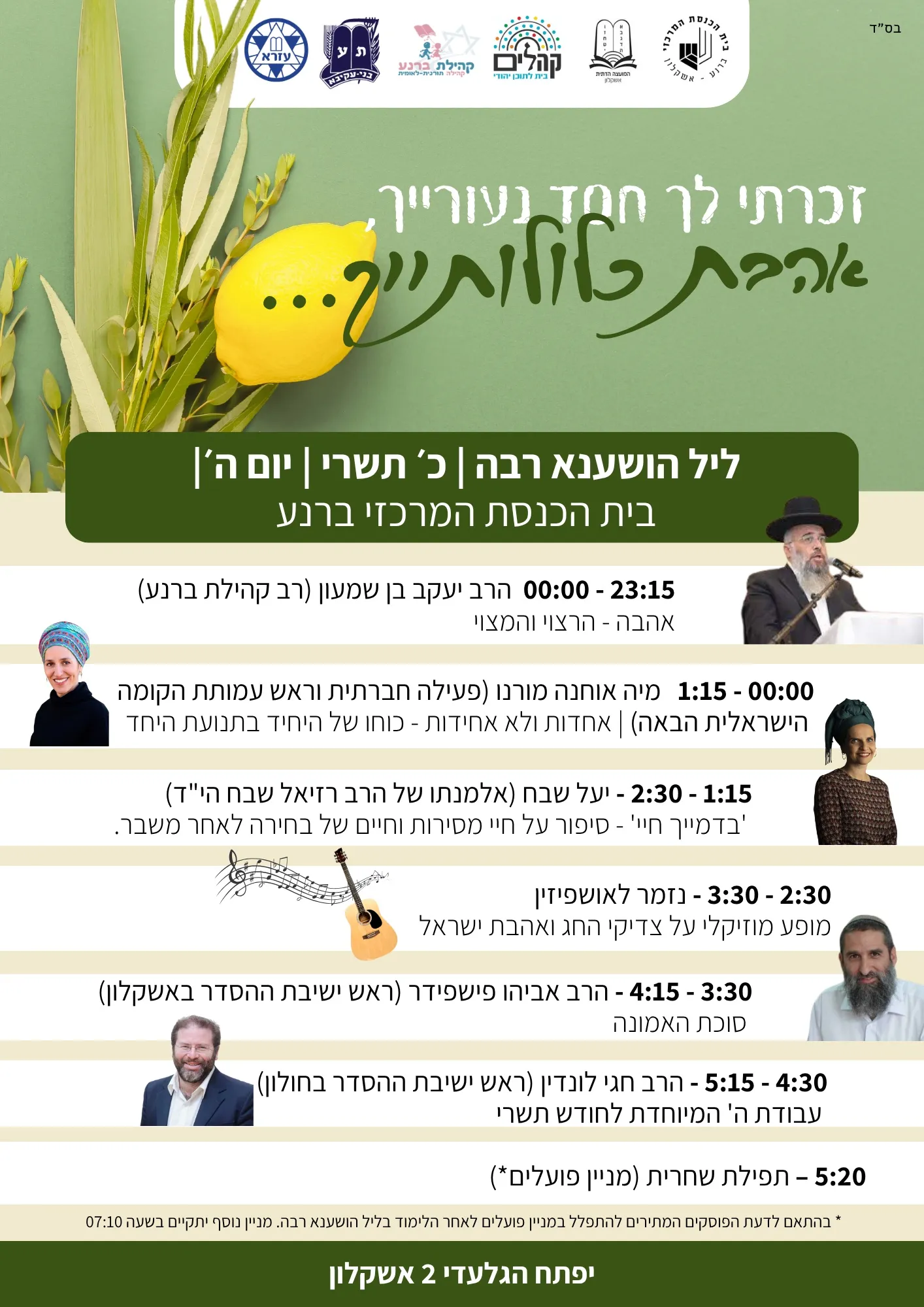 Hoshana Rabbah night: the schedule, speaker by speaker