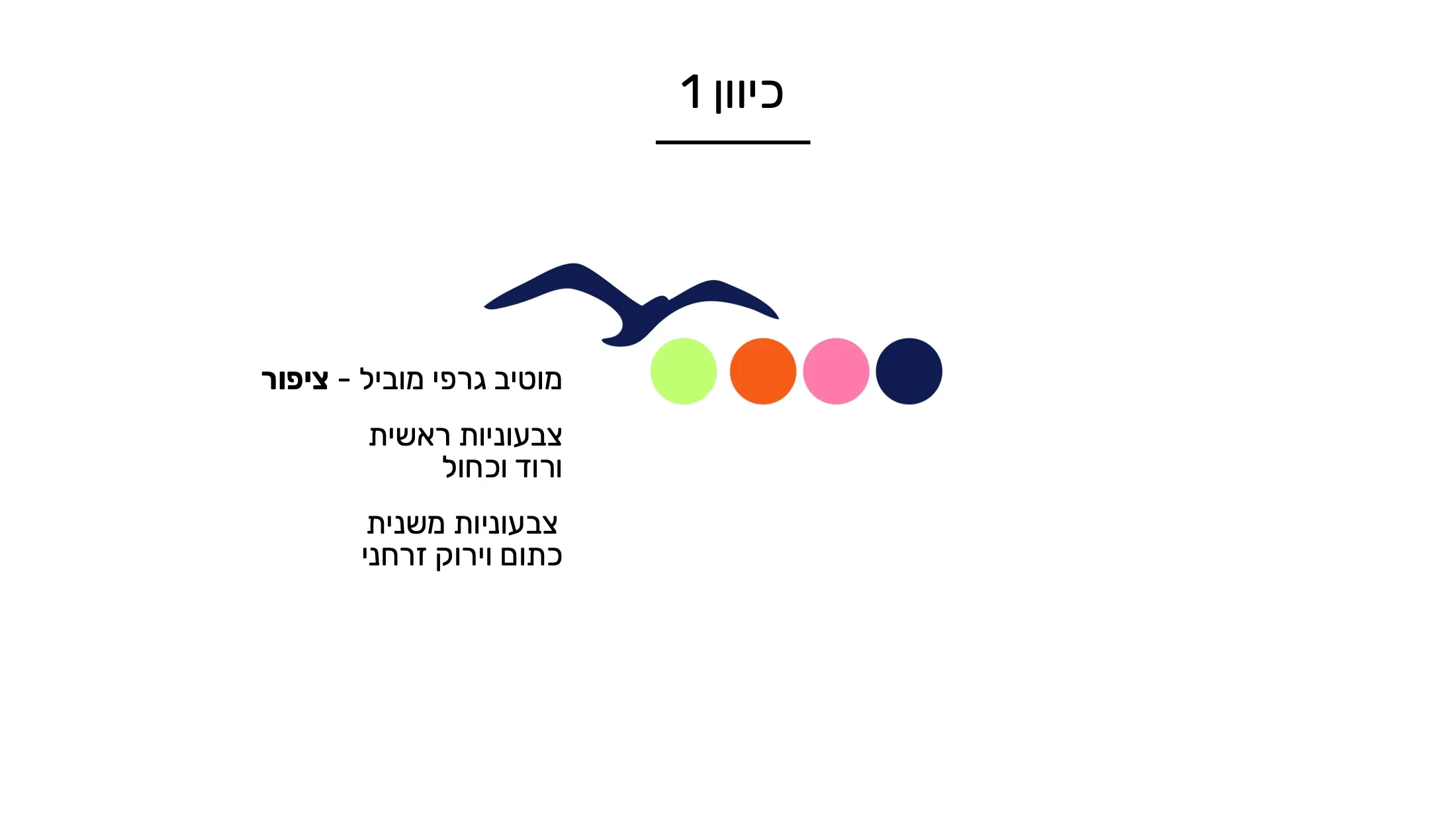 The graphic language: a bird as the leading motif, pink and blue first.